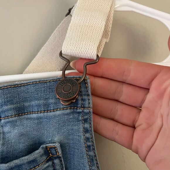 Justice Shortalls Girls Light Blue Overall Short 8 Denim Distressed Jeans - Picture 5 of 9